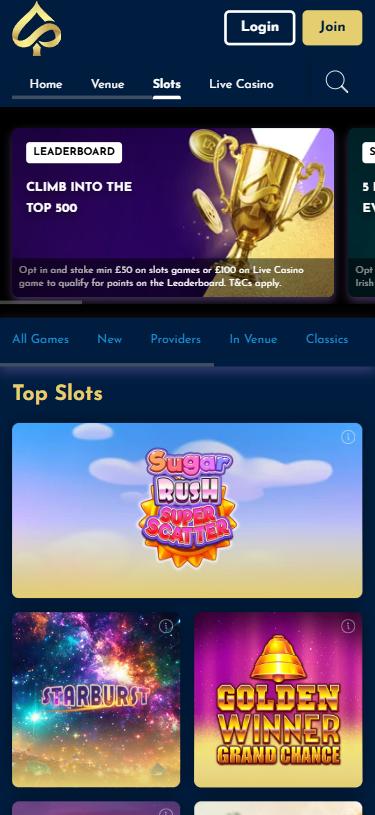 The Vic Casino mobile lobby